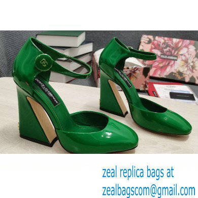 Dolce & Gabbana Heel 6.5cm/10.5cm Patent leather Mary Janes Green with Geometric Heel 2022 - Click Image to Close